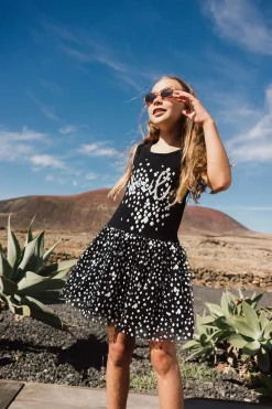 Abito in maglia per bambina con stampa in colore nero e bianco