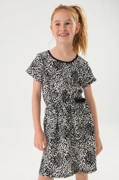 Abito in maglia per bambina con stampa in bianco e nero.