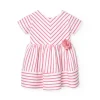 Abito in maglia per bambina con stampa a righe rosa e bianco