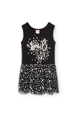 Abito in maglia per bambina con stampa in colore nero e bianco