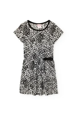 Abito in maglia per bambina con stampa in bianco e nero.