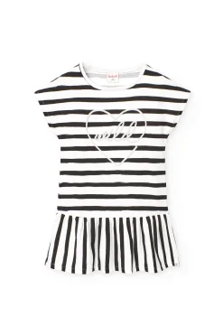 Abito in maglia per bambina con design a righe in bianco e nero.