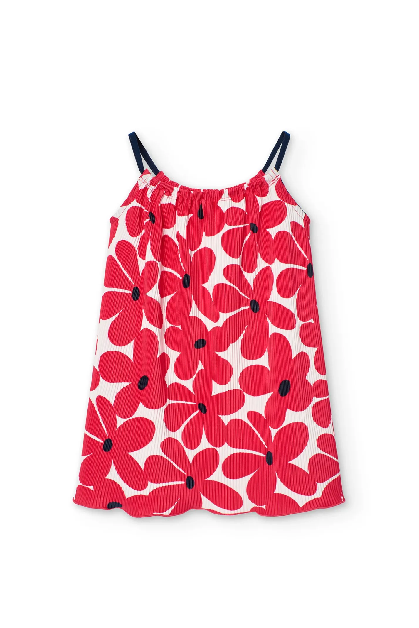 Abito in maglia per bambina con motivo floreale in rosso e bianco.