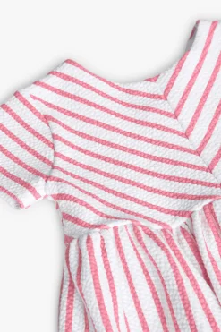 Abito in maglia per bambina con stampa a righe rosa e bianco