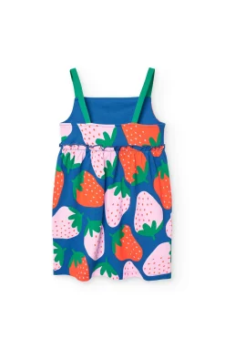 Abito in maglia per bambina con stampa di fragole in blu.