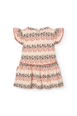 Abito in maglia per bebè bambina con stampa in color corallo e marrone