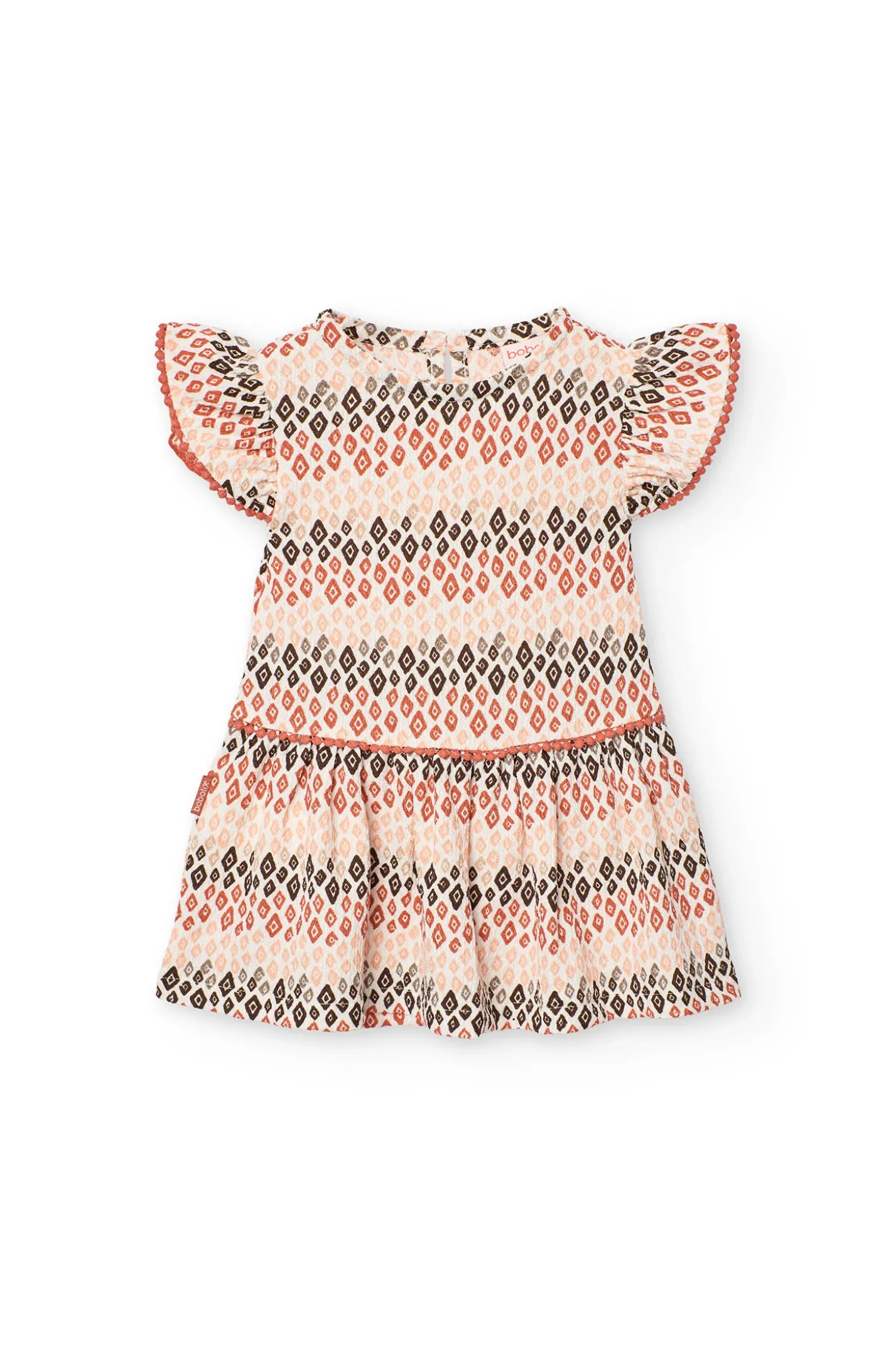 Abito in maglia per bebè bambina con stampa in color corallo e marrone