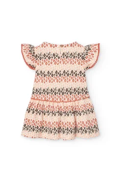 Abito in maglia per bebè bambina con stampa in color corallo e marrone