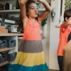Abito in maglia per neonata in rosso con volant