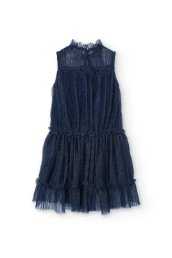 Abito in tulle plissettato per bambina in colore blu marino