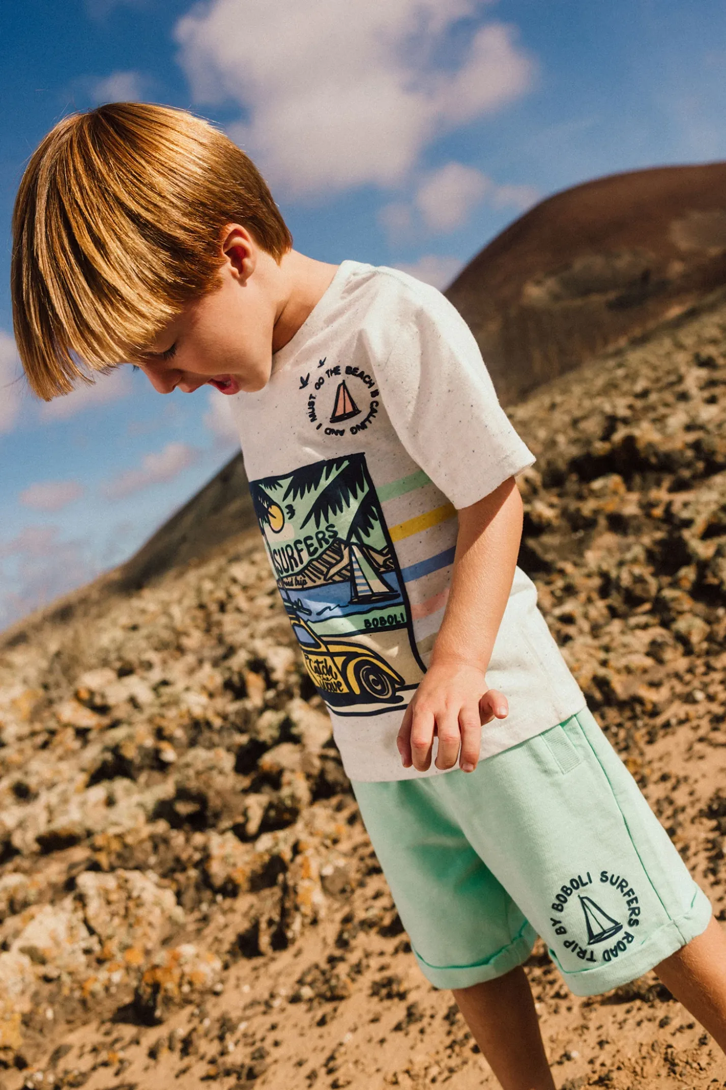 Bermuda a maglia per bambino in colore verde