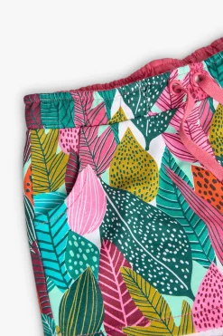 Bermuda a maglia per bambina con stampa di foglie in colore verde e rosa