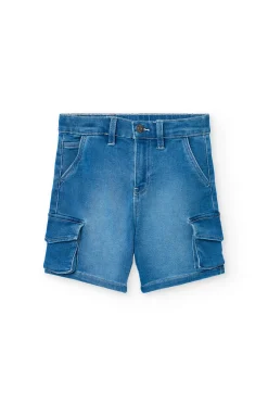 Bermuda cargo in denim per bambino di colore blu