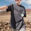 Bermuda in maglia per bambino con stampa in colore crema