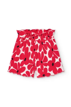 Bermuda in maglia per bambina con stampa di fiori rossi