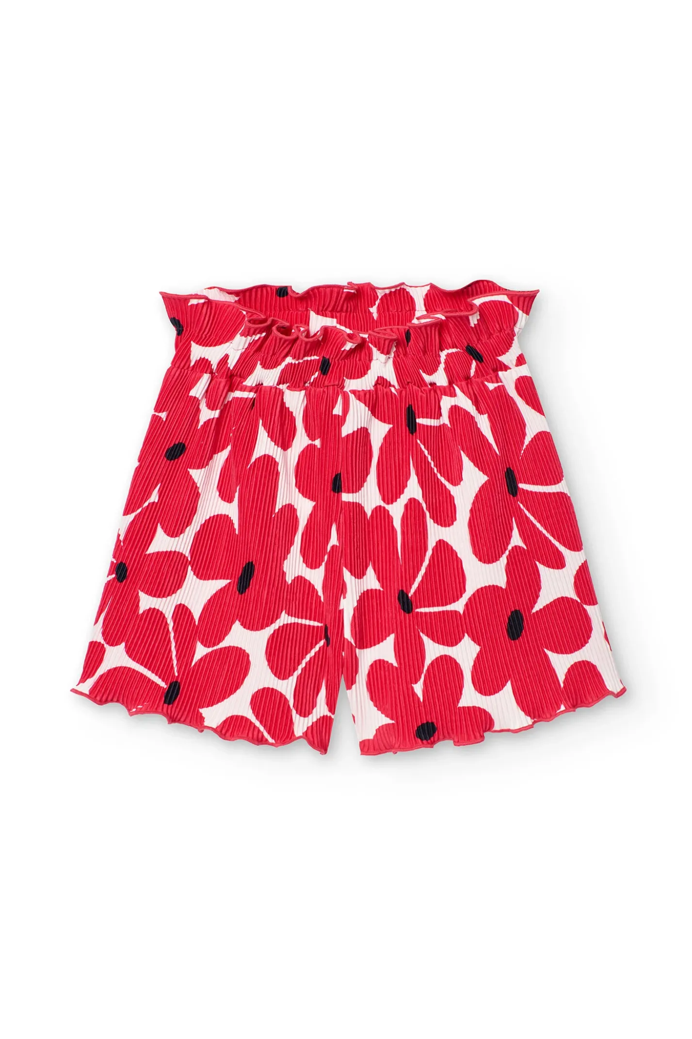 Bermuda in maglia per bambina con stampa di fiori rossi