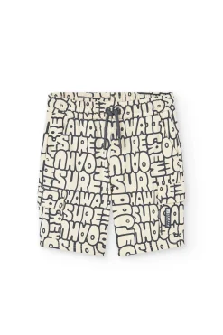 Bermuda in maglia per bambino con stampa in colore crema