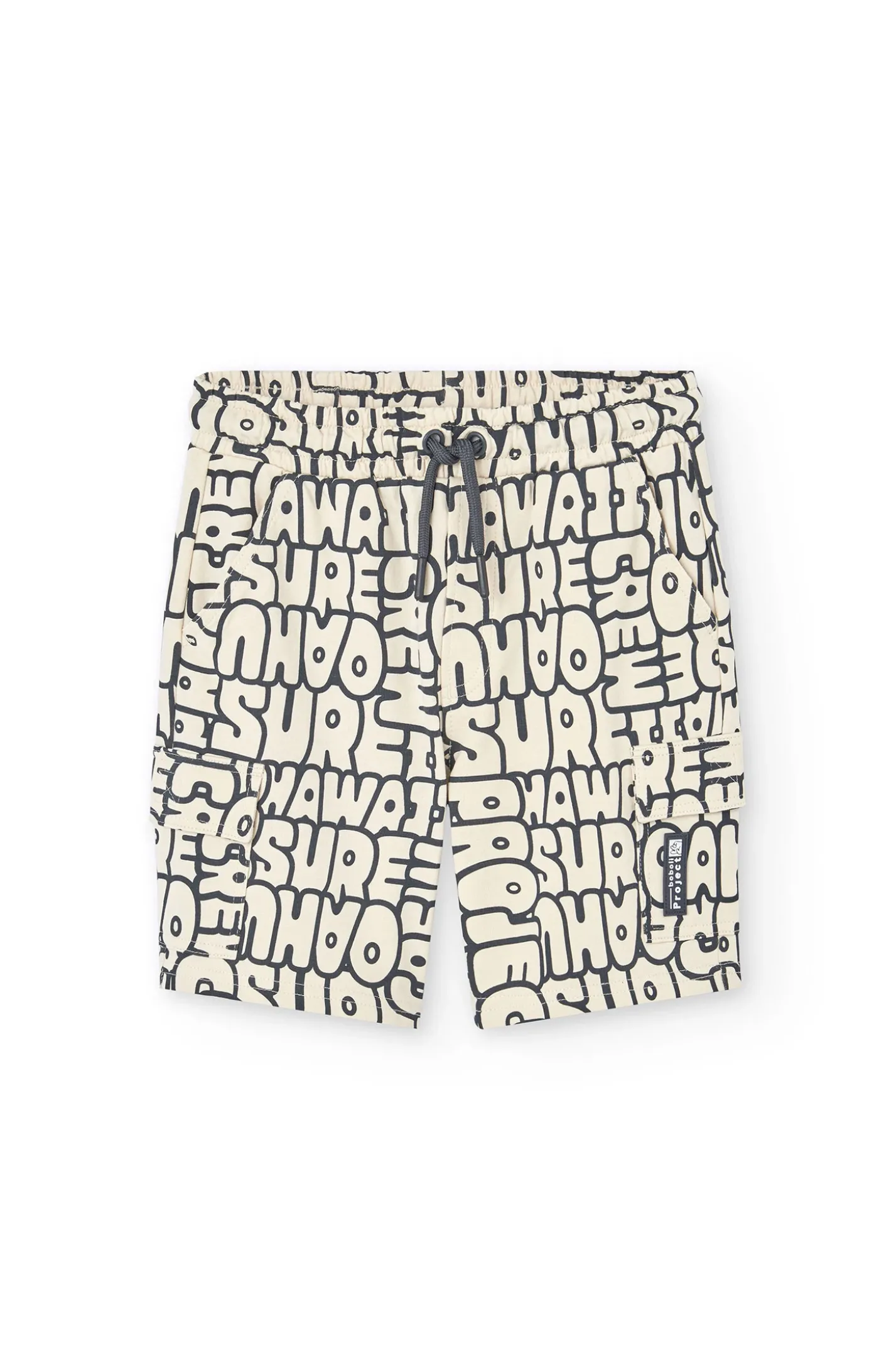 Bermuda in maglia per bambino con stampa in colore crema
