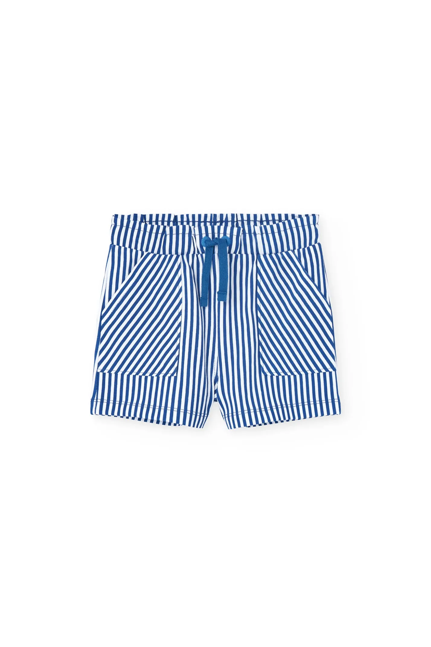 Bermuda in maglia per bambina con stampa a righe in blu e bianco