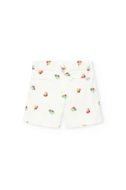 Bermuda in maglia per bambina di colore bianco con motivo floreale.