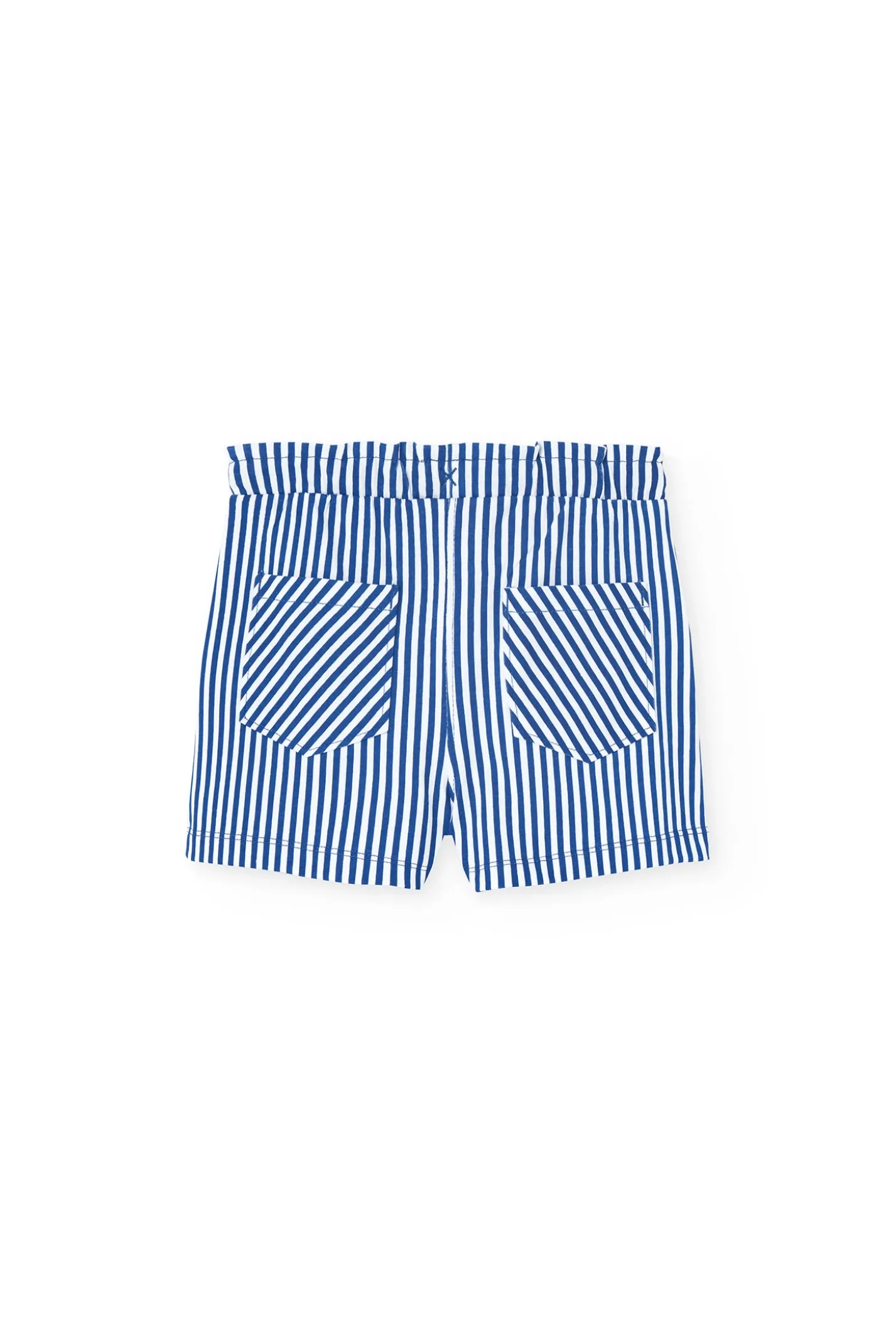 Bermuda in maglia per bambina con stampa a righe in blu e bianco