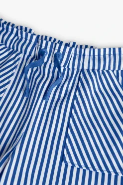 Bermuda in maglia per bambina con stampa a righe in blu e bianco
