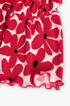 Bermuda in maglia per bambina con stampa di fiori rossi