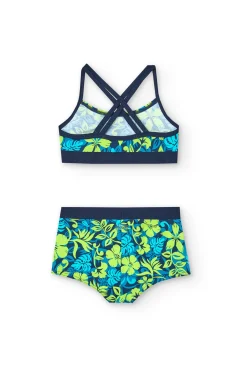 Bikini in poliammide per bambina con stampa tropicale