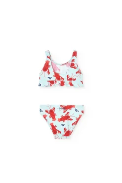 Bikini in poliammide per neonata con stampa di aragoste