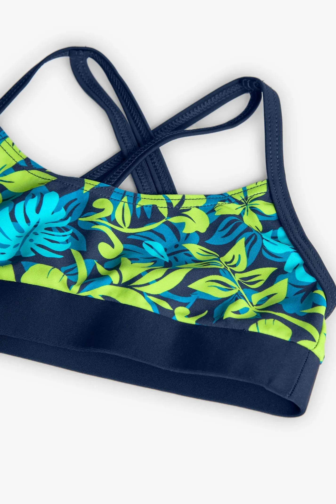 Bikini in poliammide per bambina con stampa tropicale