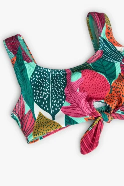 Bikini in poliammide per bambina con stampa di foglie