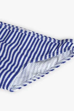 Bikini in poliammide per bambina a righe bianche e blu
