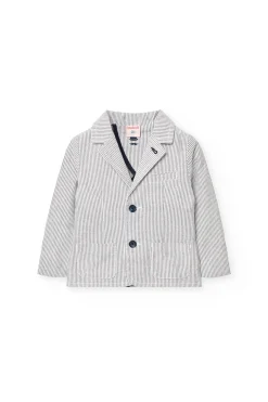 Blazer oxford per bambino con righe blu e grigie