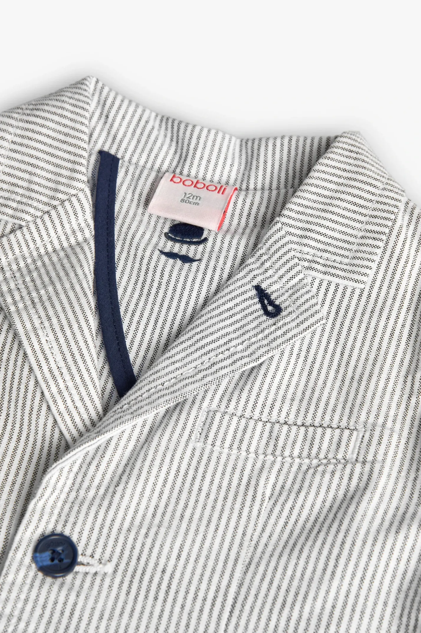 Blazer oxford per bambino con righe blu e grigie