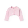 Bolero in maglia per neonata di colore rosa.