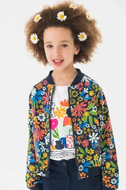 Bomber in maglia per bambina con stampa floreale