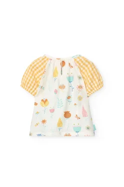 Camicetta in popeline per bambina con motivo a quadri multicolore.