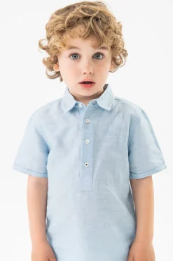 Camicia corta di lino per bambino in colore blu