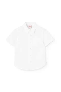 Camicia corta di lino per bambino in colore bianco