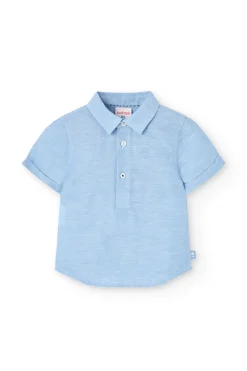 Camicia corta di lino per bambino in colore blu