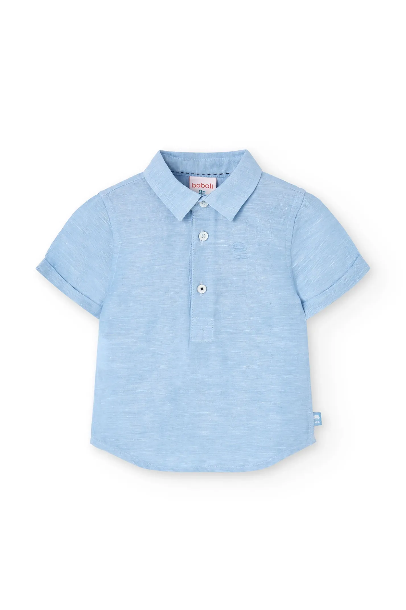 Camicia corta di lino per bambino in colore blu