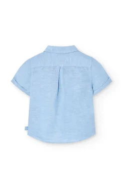 Camicia corta di lino per bambino in colore blu