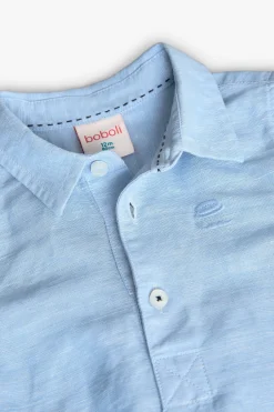 Camicia corta di lino per bambino in colore blu