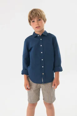 Camicia di lino per bambino di colore blu marino a manica lunga
