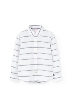 Camicia di lino per bambino a righe in bianco e grigio