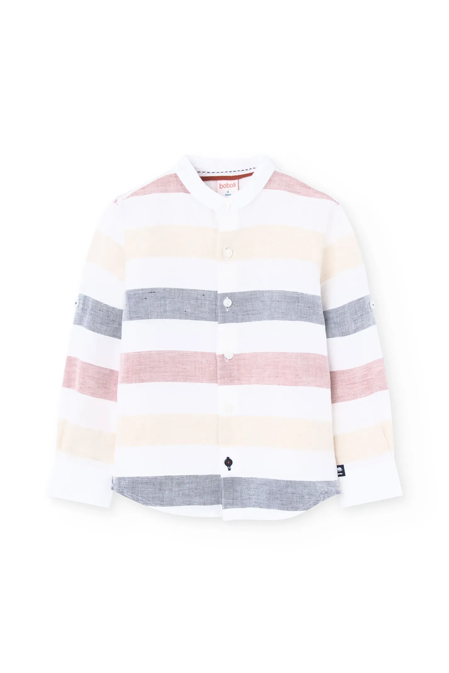 Camicia di lino per bambino in colore bianco con design a righe multicolore