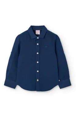 Camicia di lino per bambino di colore blu marino a manica lunga