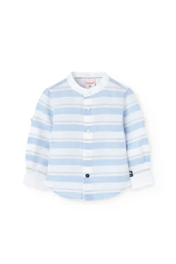 Camicia di lino per bambino a righe blu e bianche
