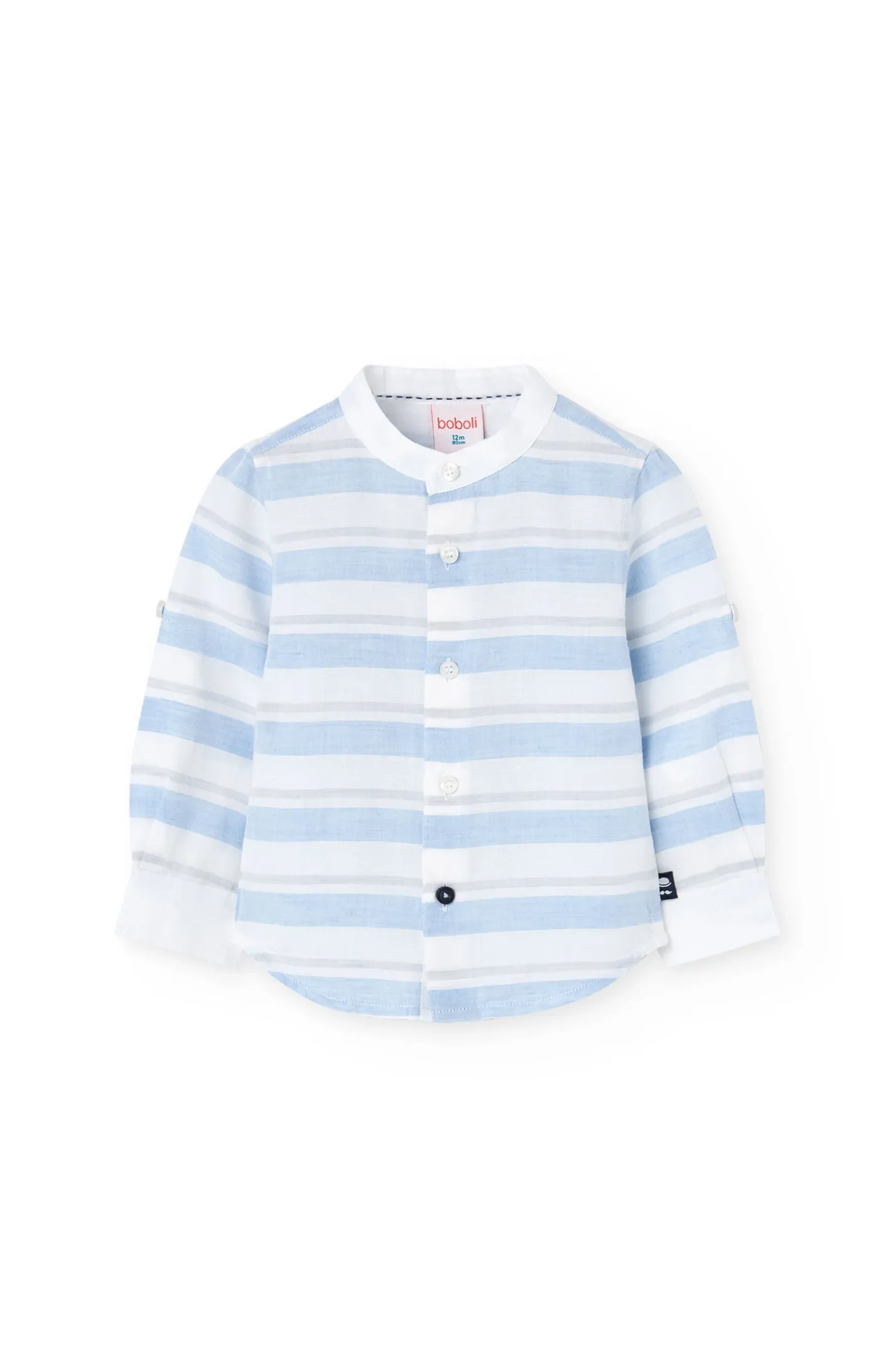 Camicia di lino per bambino a righe blu e bianche