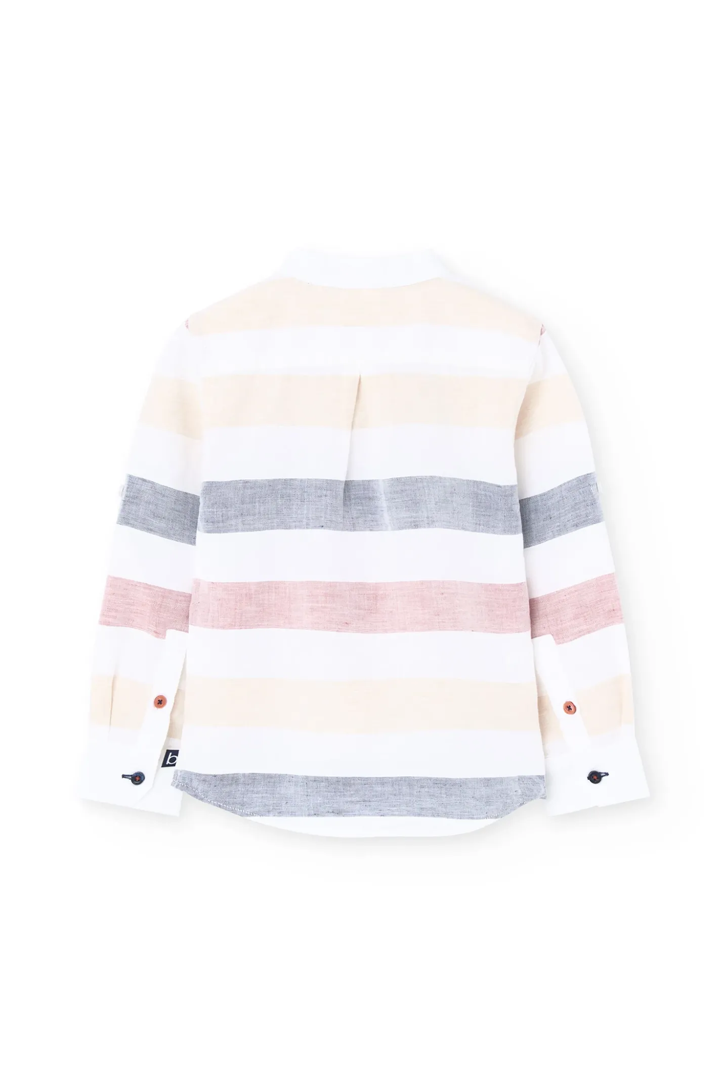 Camicia di lino per bambino in colore bianco con design a righe multicolore